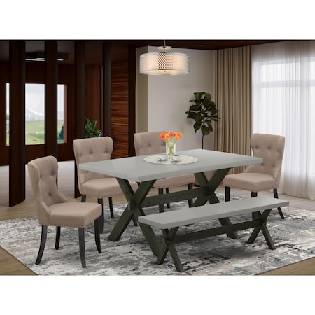 East West Furniture 6 Piece X-Style Dining Table Set - Wire Brushed Black X696SI648-6